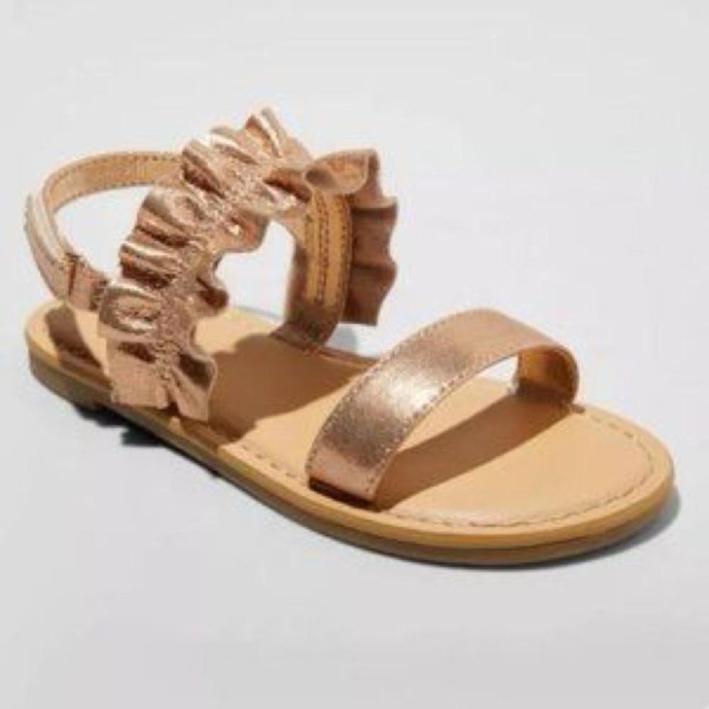 Cat & Jack Toddler Rose Gold Ruffle Sandals Toddler Girls' Dita Sandals Size 8